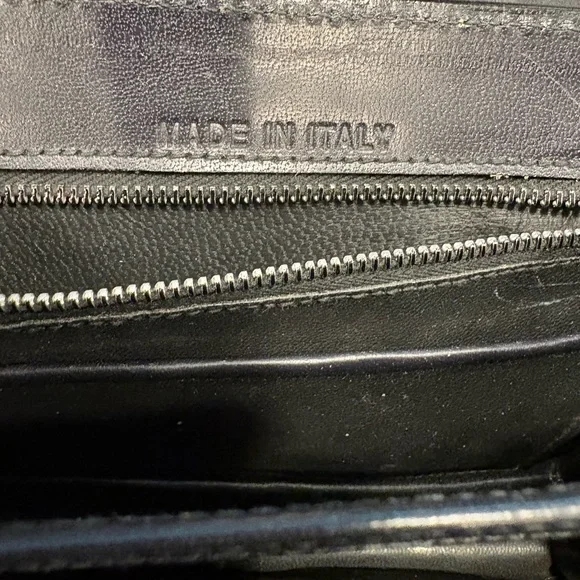 Vintage Italian Leather Small Satchel structured Hand Bag Midnight Blue Pockets - Picture 9 of 13